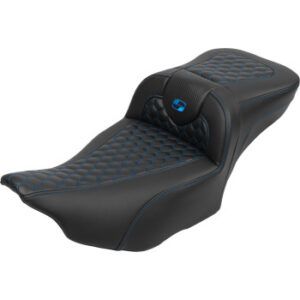 Seat - Saddlemen - RoadSofa - Honeycomb – Blue Stitching – Extended Reach – with Backrest – FLTR/FLHX ’23-’24