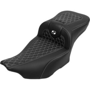 Seat - Saddlemen - RoadSofa - Honeycomb – White Stitching – Extended Reach – with Backrest – FLTR/FLHX ’23-’24