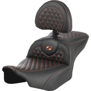 Seat - Saddlemen - RoadSofa - Honeycomb - Orange Stitching - with Backrest - FLTR/FLHX '23-'24