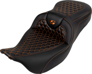 Seat - Saddlemen - RoadSofa - Honeycomb - Orange Stitching - without Backrest - FLH/FLT '08-'23
