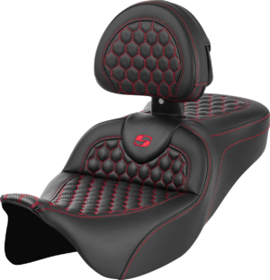 Seat - Saddlemen - RoadSofa - Honeycomb - Red Stitching - with Backrest - FLH/FLT '08-'23
