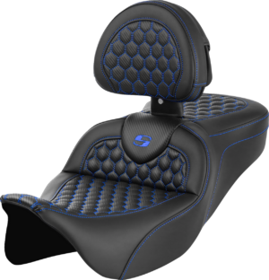 Seat - Saddlemen - RoadSofa - Honeycomb - Blue Stitching - with Backrest - FLH/FLT '08-'23