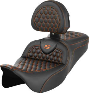 Seat - Saddlemen - RoadSofa - Honeycomb - Orange Stitching - with Backrest - FLH/FLT '08-'23