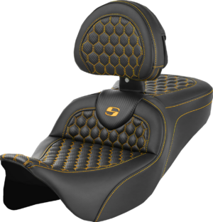 Seat - Saddlemen - RoadSofa - Honeycomb - Gold Stitching - with Backrest - FLH/FLT '08-'23